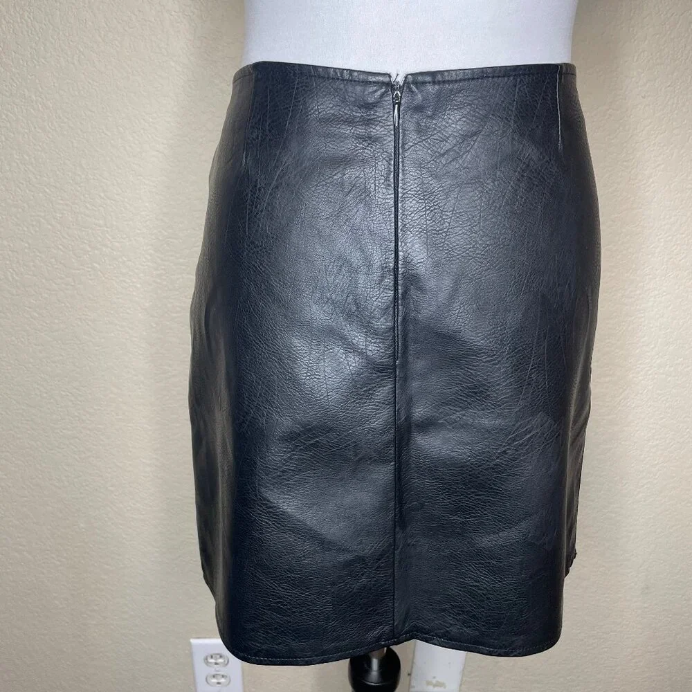 New Look Black Faux Leather Wrap Mini Skirt Size M Edgy Moto